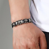 Alloy Skull Rivets Bracelet, Cowhide Cord Bracelet for Men Women, Black, 10-1/4 inch(26cm)(BJEW-C037-04A)