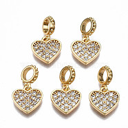 Brass Micro Pave Clear Cubic Zirconia Pendants, Nickel Free, Heart, Real 18K Gold Plated, 18x11x2mm, Hole: 4mm, Ring: 9x7x2mm, Heart: 11x11x2mm(KK-Q277-053-NF)