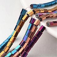 Electroplate Non-magnetic Synthetic Hematite Bead Strands, Faceted, Column, Mixed Color, 6x4~5mm, Hole: 1mm, about 66pcs/strand, 15.7 inch(G-F300-38A)