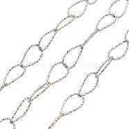 Handmade 304 Stainless Steel Textured Teardrop Link Chains, Soldered, with Spool, Stainless Steel Color, 16x9x1mm, about 16.40 Feet(5m)/Roll(CHS-G025-01P)