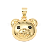 Brass Micro Pave Cubic Zirconia Pendants, Bear Charm, Real 18K Gold Plated, 16x16x6.5mm, Hole: 5x3.5mm(ZIRC-F139-01G)