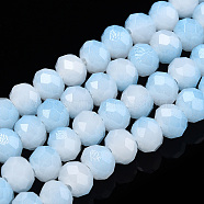 Two-Tone Imitation Jade Glass Beads Strands, Faceted, Rondelle, Light Sky Blue, 6x5mm, Hole: 1.4mm, about 85~90pcs/strand, 15.35 inch~16.34 inch(39~41.5cm)(GLAA-T033-01B-06)