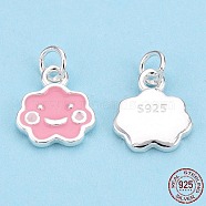 925 Sterling Silver Enamel Charms, with Jump Ring, Cloud with Smile, Pink, 9.5x8.5x1.5mm, Hole: 2.5mm(STER-T004-05S)