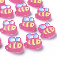 Transparent Acrylic Beads, with Enamel, Frosted, Bee, Hot Pink, 23.5x26x9mm, Hole: 3mm(MACR-S374-06B-02)