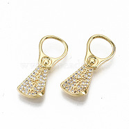 Brass Micro Pave Clear Cubic Zirconia Pendants, Nickel Free, Pull-Tab Shape, Real 16K Gold Plated, 23x10x2.5mm, Hole: 6.5x7.5mm(ZIRC-S067-200-NF)