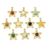 Natural & Synthetic Mixed Gemstone Pendants, Ion Plating(IP) 316 Stainless Steel Star Charms, Real 24K Gold Plated, 20x17.5x5mm, Hole: 1.8mm(STAS-K258-24G)