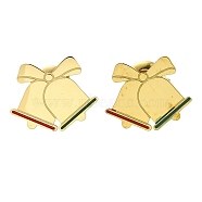 Ion Plating(IP) 304 Stainless Steel Enamel Stud Earrings, Real 14K Gold Plated, For Christmas, Bell, 10.5x13mm(EJEW-I316-03G-08)