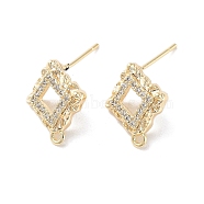 Brass Micro Pave Cubic Zirconia Stud Earring Findings, Rhombus, Real 18K Gold Plated, 14.5x11.5mm, Hole: 1.2mm, Pin: 0.8mm(KK-E107-16G)