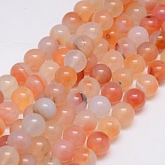 Natural Agate Beads Strands, Round, Dyed & Heated, Light Salmon, 10mm, Hole: 1mm, about 38pcs/strand, 15.75 inch(G-G583-10mm-15)
