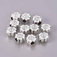 Tibetan Style European Beads, Large Hole Beads, Lead Free and Cadmium Free, Flower, Great for Mother's Day Gifts making, Antique Silver Color, Size: about 10mm long, 10mm wide, 6mm thick, hole: 4mm(PALLOY-14467-AS-LF)