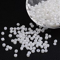 DIY Craft Beads 6/0 Ceylon Round Glass Seed Beads, White, Size: about 4mm in diameter, hole:1.5mm, about 495pcs/50g(X-SEED-A011-4mm-141)