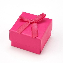 Cardboard Jewelry Earring Boxes, with Ribbon Bowknot and Black Sponge, for Jewelry Gift Packaging, Square, Deep Pink, 5x5x3.5cm(CBOX-L007-004F)