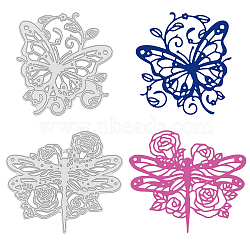 GLOBLELAND 2Pcs 2 Style Carbon Steel Cutting Dies Stencils, for DIY Scrapbooking/Photo Album, Decorative Embossing DIY Paper Card, Dragonfly and Butterfly, Animal Pattern, 1pc/style(DIY-DM0002-67)