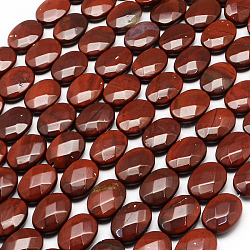 Faceted Oval Natural Red Jasper Beads Strands, 17x13x6mm, Hole: 1mm; about 13pcs/strand, 8.26inches(G-R303-07)