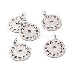 Non-Tarnish 201 Stainless Steel Pendants, Flat Round with Constellation, Stainless Steel Color, 22x18.5x1mm, Hole: 3mm(STAS-S105-T565D-1)