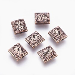 Tibetan Style Alloy Beads, Cadmium Free & Lead Free, Rectangle, Red Copper, 10x9x4mm, Hole: 1mm(TIBEB-ZN29282-R-LF)