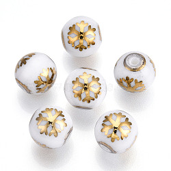 Christmas Opaque Glass Beads, Round with Electroplate Snowflake Pattern, Golden Plated, 10mm, Hole: 1.2mm(EGLA-R113-01C)
