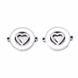 304 Stainless Steel Enamel Links Connectors, Laser Cut, Flat Round with Heart, White, Stainless Steel Color, 14.5x18.5x2mm, Hole: 1.2mm(STAS-S080-004P)