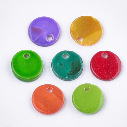Freshwater Shell Charms, Dyed, Flat Round, Mixed Color, 10x1.5~2mm, Hole: 1.5mm(SHEL-T012-61A)