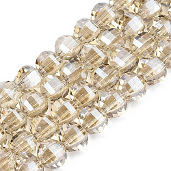Electroplate Transparent Glass Beads Strands, Round, Wheat, 9.5x8.5mm, Hole: 1.5mm, about 70pcs/strand, 24.80 inch(63cm)(EGLA-N002-30-F03)