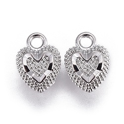 Alloy Charms, Long-Lasting Plated, Heart, Platinum, 10x7x3mm, Hole: 1.6mm(PALLOY-F241-03P)