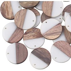 Ornaland Resin & Wood Pendants, Flat Round, Creamy White, 28.5x3.5~4mm, Hole: 1.5mm, 10pcs/box(RESI-OL0001-07B)