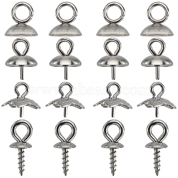 120Pcs 4 Styles 201 & 304 Stainless Steel Cup Peg Bails Charms, Bead Cap Pendant Bails, for Half Drilled Beads, Stainless Steel Color, 6~10x4~7mm, Hole: 1.8~2.5mm, Pin: 0.8~1.34mm, 30Pcs/style(STAS-SC0006-06)