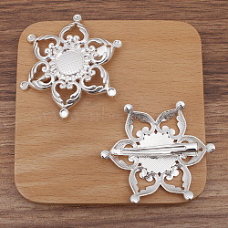 Flower Alloy Alligator Hair Clips Findings, with Iron Clips, Platinum, 60x45mm(PW-WG50467-02)