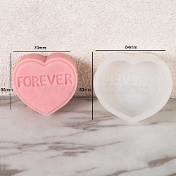 DIY Silicone Heart with Word Soap Molds, for Handmade Soap Making, Valentine's Day, White, 84x80x34mm(PW-WG13454-09)