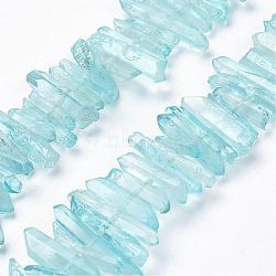 Natural Quartz Crystal Points Beads Strands, Dyed, Nuggets, Light Cyan, 15~30x4~8x4~7mm, Hole: 1mm, 8 inch(G-K181-B01)