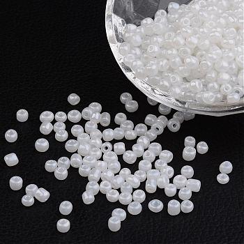 DIY Craft Beads 6/0 Ceylon Round Glass Seed Beads, White, Size: about 4mm in diameter, hole:1.5mm, about 495pcs/50g