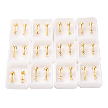 Star Glass Ear Fake Plugs, 304 Stainless Steel Piercing Stud Screw Earrings for Women, Golden, Clear, 5mm, Pin: 1mm