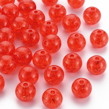 Transparent Crackle Acrylic Beads, Round, Orange Red, 12x11mm, Hole: 2mm, about 566pcs/500g.