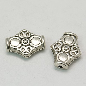 Tibetan Silver Alloy Beads, Lead Free & Cadmium Free, Rhombus, Antique Silver, about 15mm long, 12.5wide, 4.5mm thick, hole: 1.5mm