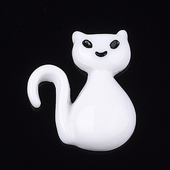 Resin Kitten Cabochons, Cartoon Cat, White, 25x21.5x6mm