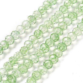 Transparent Crackle Glass Beads Strands, Rondelle, Faceted, Light Green, 6x5~5.5mm, Hole: 1mm, about 83pcs/strand, 16.50 inch(41.9cm)