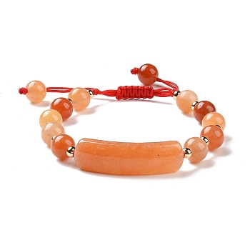 Natural Red Aventurine Braided Bead Bracelets for Women Men, with Brass Beads, Inner Diameter: 1-7/8~3 inch(4.9~7.5cm)