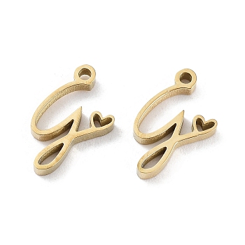 304 Stainless Steel Charms, Laser Cut, Real 14K Gold Plated, Letter G, 11.5x6.5x1.5mm, Hole: 1mm