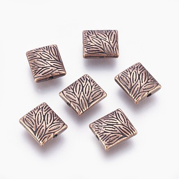 Tibetan Style Alloy Beads, Cadmium Free & Lead Free, Rectangle, Red Copper, 10x9x4mm, Hole: 1mm