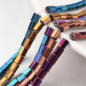 Electroplate Non-magnetic Synthetic Hematite Bead Strands, Faceted, Column, Mixed Color, 6x4~5mm, Hole: 1mm, about 66pcs/strand, 15.7 inch