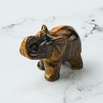 Natural Tiger Eye Home Decorations, Elephant, 37~42x16~21x29~33mm