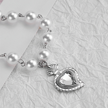Stainless Steel Imitation Pearl Chain Necklace, Heart Pendant Necklaces