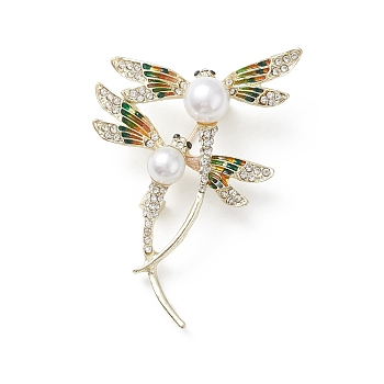 Rhinestone Dragonfly Brooch Pin with Plastic Pearl Beaded, Golden Alloy Badge for Backpack Clothes, Colorful, 62x40.5x19mm, Pin: 0.7mm