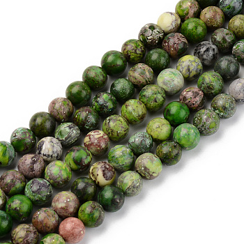 Natural American Turquoise Beads Strands, Dyed & Heated, Round, Green, 6mm, Hole: 1mm, about 59~60pcs/strand, 15-1/8 inch(38.5cm)
