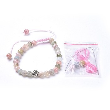 Natural Morganite Braided Bead Bracelets, with Braided Nylon Thread and Tibetan Style Alloy Buddha Beads, 1-7/8 inch~3-1/8 inch(4.8~8cm)