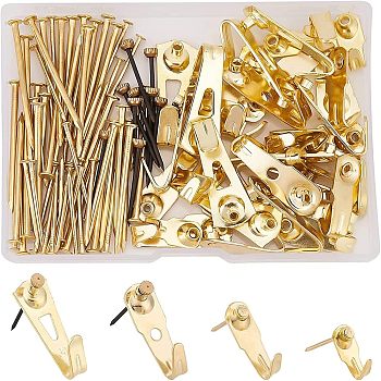 SUPERFINDINGS 110Pcs Iron Hook Hangers & Screws, Light Gold, 17x8x7mm, Hole: 1.8mm