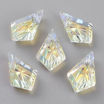 Embossed Glass Rhinestone Pendants, Faceted, Kite, Crystal AB, 13x8x4mm, Hole: 1.2mm