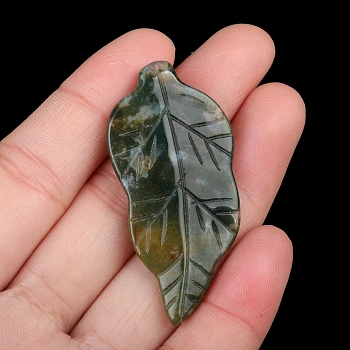 Natural Indian Agate Carved Healing Leaf Stone, Reiki Energy Stone Display Decorations, for Home Feng Shui Ornament, 47x20~25x6mm