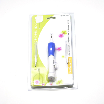Plastic with Iron DIY Embroidery Magic Pen Set, Clothing Punch Needle Sewing Accessories, Blue, 61~205mm, Pin: 1~2mm, hole: 0.8~1mm, 5pcs/box.