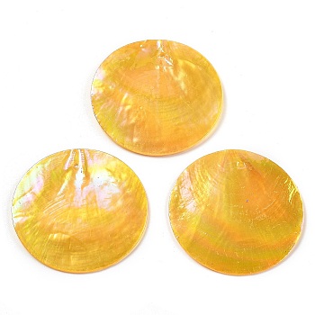 Spray Painted Natural Capiz Shell Pendants, Disc Charms, AB Color, Orange, 39.5~40x1~2mm, Hole: 1.2~1.4mm